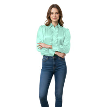 Deep Pink Satin Button Down Shirt, striking vintage style top.