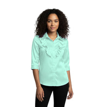 Dark Green Satin 3/4 Sleeve Blouse, sophisticated vintage shirt.