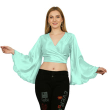 Brown Satin Back Tie Blouse, elegant ruffle crop top.