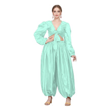 Deep Pink Satin Costume Set, striking ruffle top and harem pant.