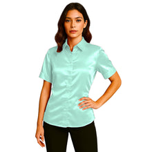 Satin Short Sleeve Button Down Shirt | Button Down Nightwear S-3XL | 41 Colors S107