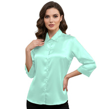 Satin Point Collar Button Down Shirt | 3/4 Sleeve Blouse S-3XL S91