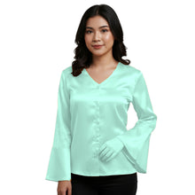 Satin Flare Sleeve Button Down Top | Dramatic Blouse S-3XL | 41 Colors S82