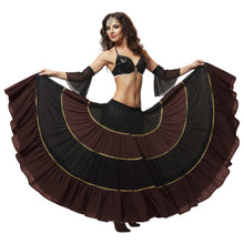 16 Yard 4-Tier Belly Dance 2-Color Skirt with Gold Trim | Tribal Fusion Gypsy C6