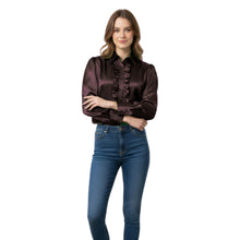 Mustard Satin Vintage Style Blouse, retro work shirt.