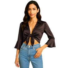 Satin Self Tie Cover Up Top | Adjustable Party Blouse S-3XL | 41 Colors S119
