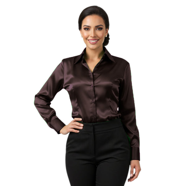 Satin Long Sleeve Button Down Shirt | Elegant Blouse S-3XL | 41 Colors S81