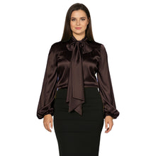 Satin Bow Neck Top | Long Sleeve Office Wear Blouse S-3XL | 41 Colors S120