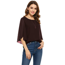 Chiffon Round Neck Top | Sheer Casual Blouse S-5XL | 30 Colors C52
