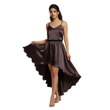 Mustard Satin Asymmetrical Skirt, vibrant high-low maxi.