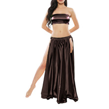 Satin Belly Dance Side Cut Skirt | Slit Flow Costume Plus Size | 41 Colors S1