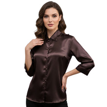 Satin Point Collar Button Down Shirt | 3/4 Sleeve Blouse S-3XL S91