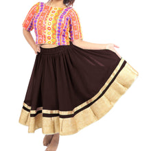 Chiffon Bollywood Dance Skirt | Gold Lace Border | S-5XL, 30 Colors C37