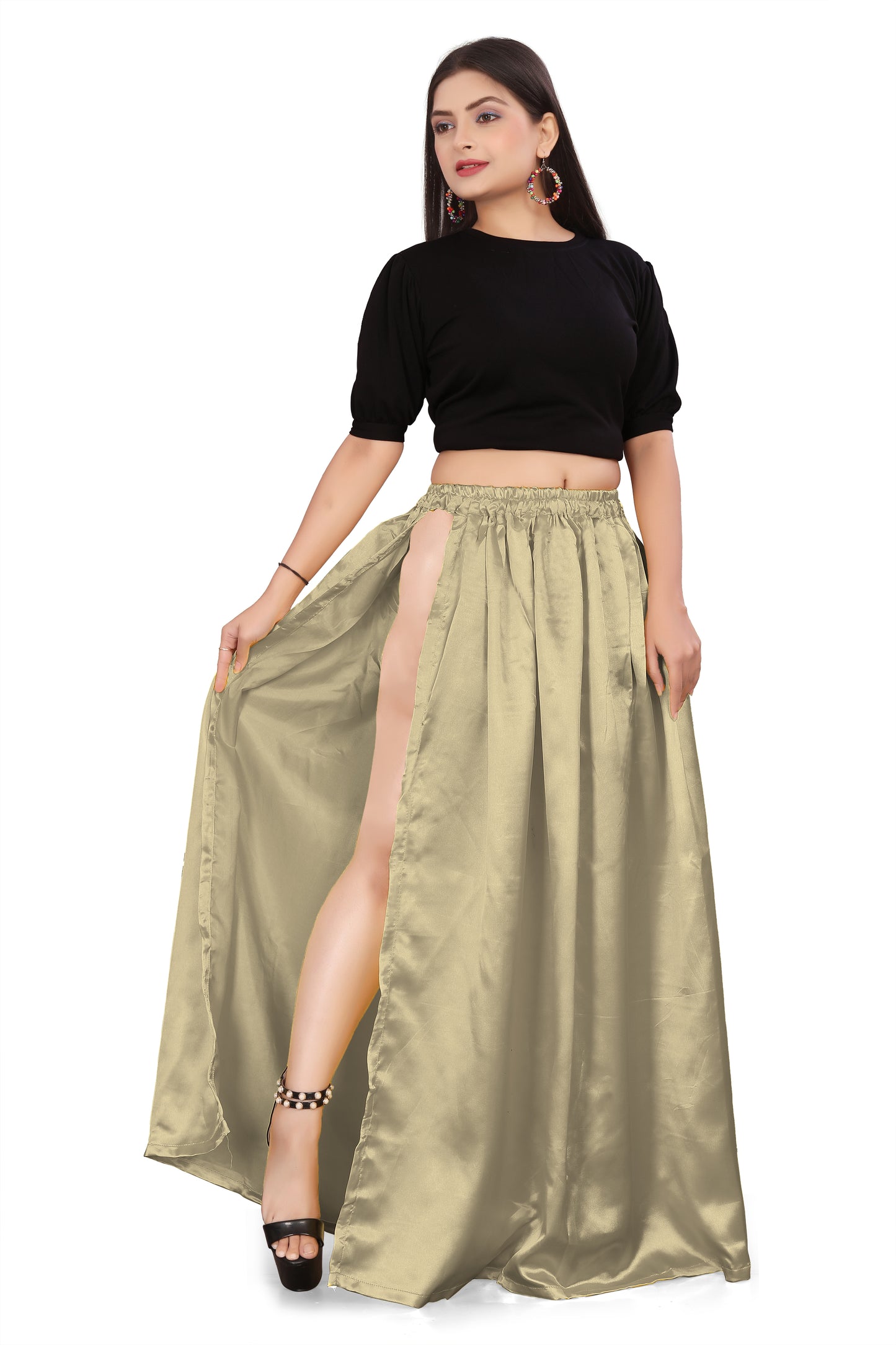 Satin Side Slit A line Skirt S1-Regular Size 1