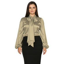 Satin Bow Neck Top | Long Sleeve Office Wear Blouse S-3XL | 41 Colors S120