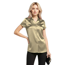 Satin Short Sleeve Button Down Shirt | Chic Blouse S-3XL | 41 Colors S118