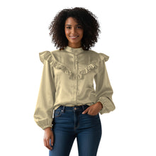 Mustard Satin Long Sleeve Button Down, vibrant office top.