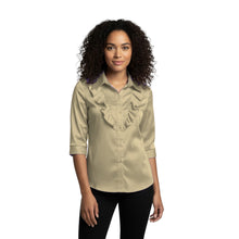 Mustard Satin 3/4 Sleeve Blouse, retro style work top.