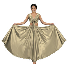 Mustard Satin Full Circle Skirt Set, vibrant belly dance outfit.
