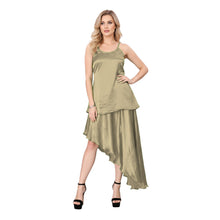 Mustard Satin Top & Asymmetrical Skirt, vibrant dance outfit.