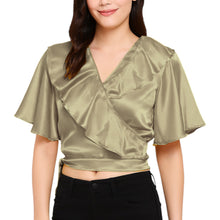 Satin Ruffle Self-Tie Top | Adjustable Crop Blouse S-3XL | 41 Colors S84