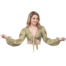 Gold Satin Ruffle Dance Top, shimmering performance choli.