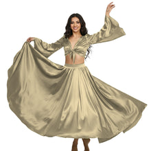 Satin Belly Dance Full Circle Skirt & Ruffle Top Set S-3XL | 41 Colors S76