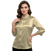 Satin Point Collar Button Down Shirt | 3/4 Sleeve Blouse S-3XL S91