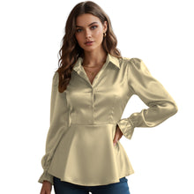 Satin Victorian Button-Down Shirt | Long Sleeve Blouse S-3XL S86