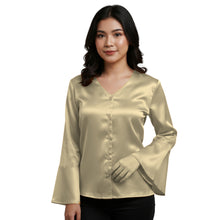 Satin Flare Sleeve Button Down Top | Dramatic Blouse S-3XL | 41 Colors S82