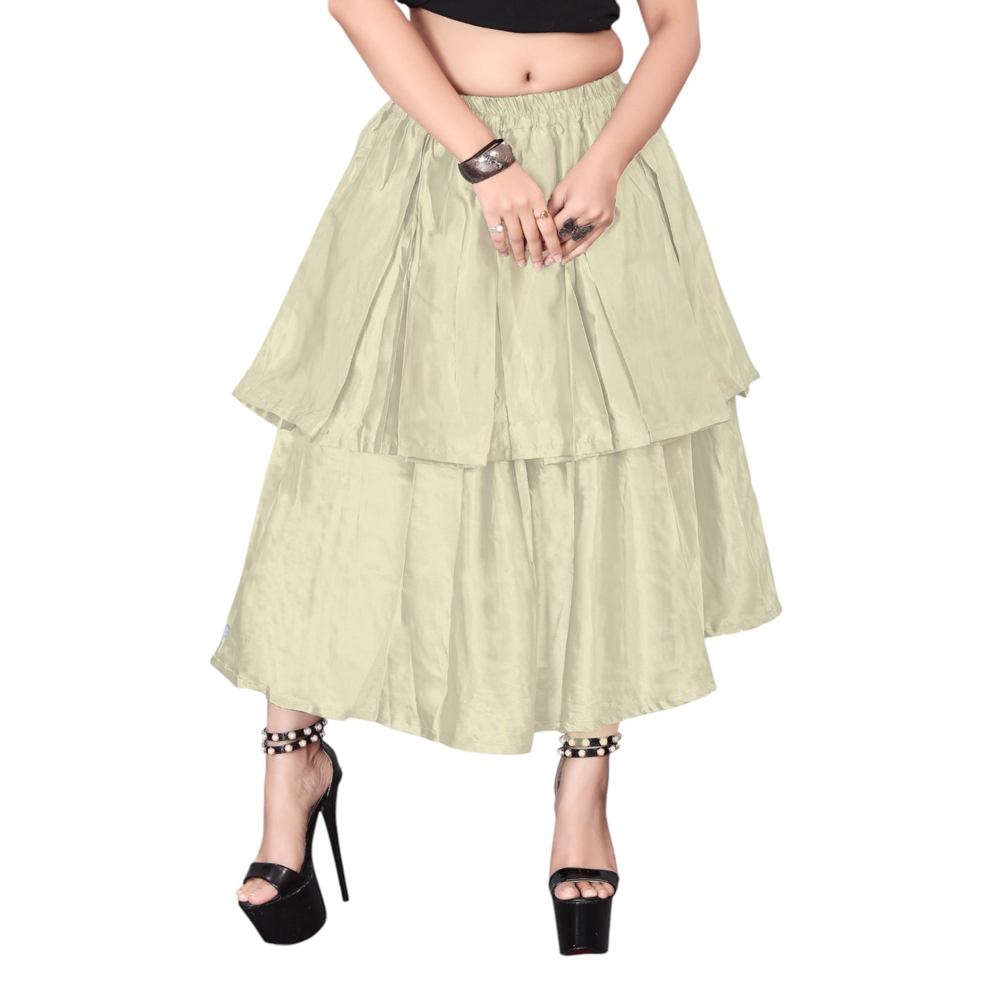 Satin 2 Layer Party wear midi Skirt S101-Regular Size 1