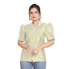 Satin Puff Sleeve Button Down  Shirt  S80 - Regular size 1