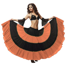 16 Yard 4-Tier Belly Dance 2-Color Skirt with Gold Trim | Tribal Fusion Gypsy C6