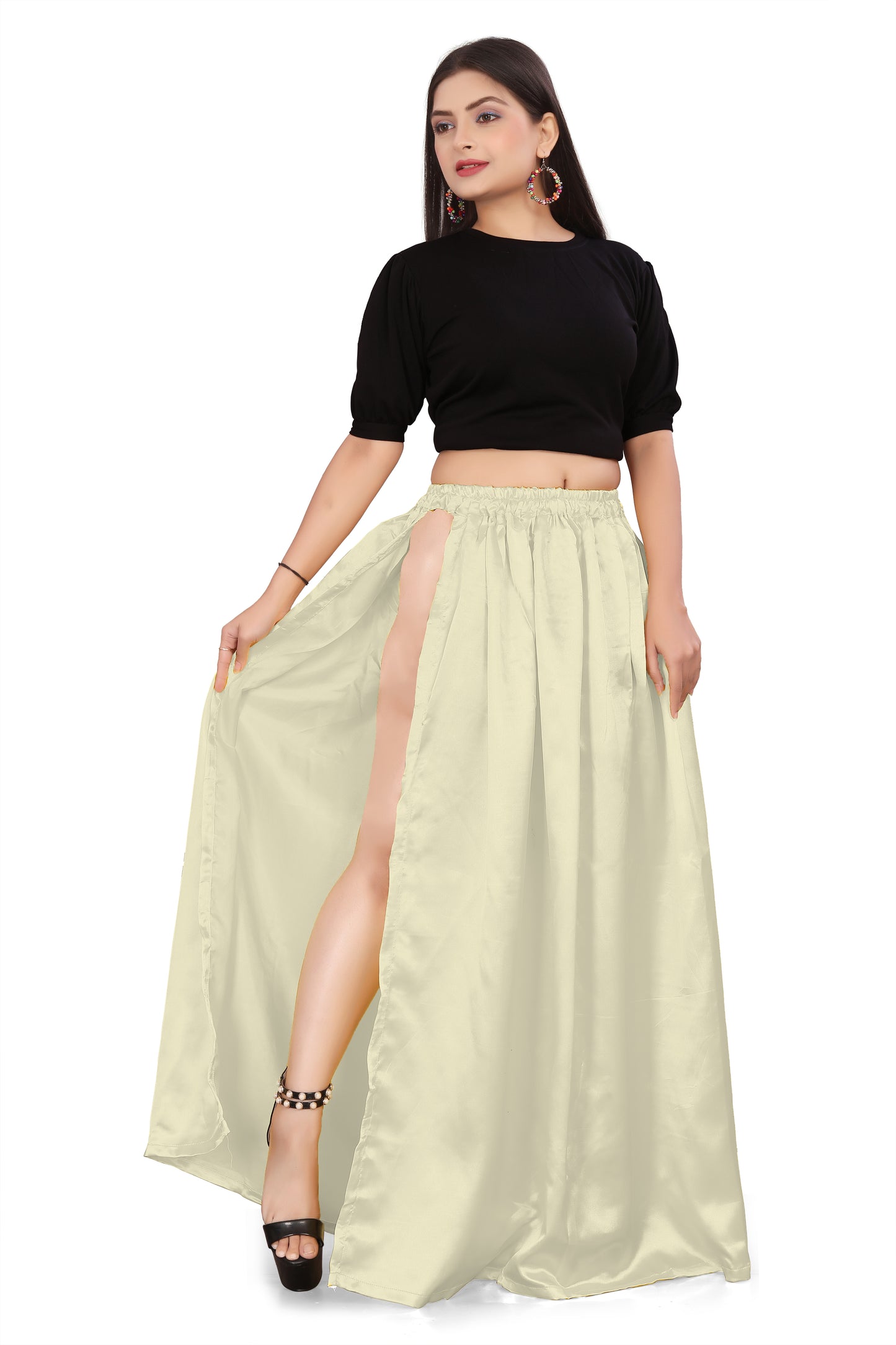 Satin Side Slit A line Skirt S1-Regular Size 1