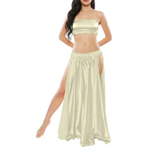 Satin Belly Dance Side Cut Skirt | Slit Flow Costume Plus Size | 41 Colors S1