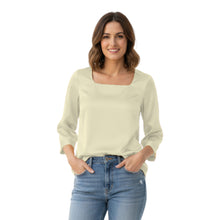 Satin Square Neck Top | 3/4 Sleeve Chic Blouse S-3XL | 41 Colors S114
