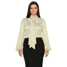 Satin Bow Neck Top | Long Sleeve Office Wear Blouse S-3XL | 41 Colors S120