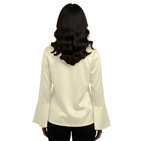 Satin Flare Sleeve Button Down Top | Dramatic Blouse S-3XL | 41 Colors S82