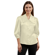 Satin Big Collar Button Down Shirt | Fancy 3/4 Sleeve Top S-3XL S89