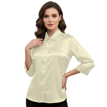 Satin Point Collar Button Down Shirt | 3/4 Sleeve Blouse S-3XL S91