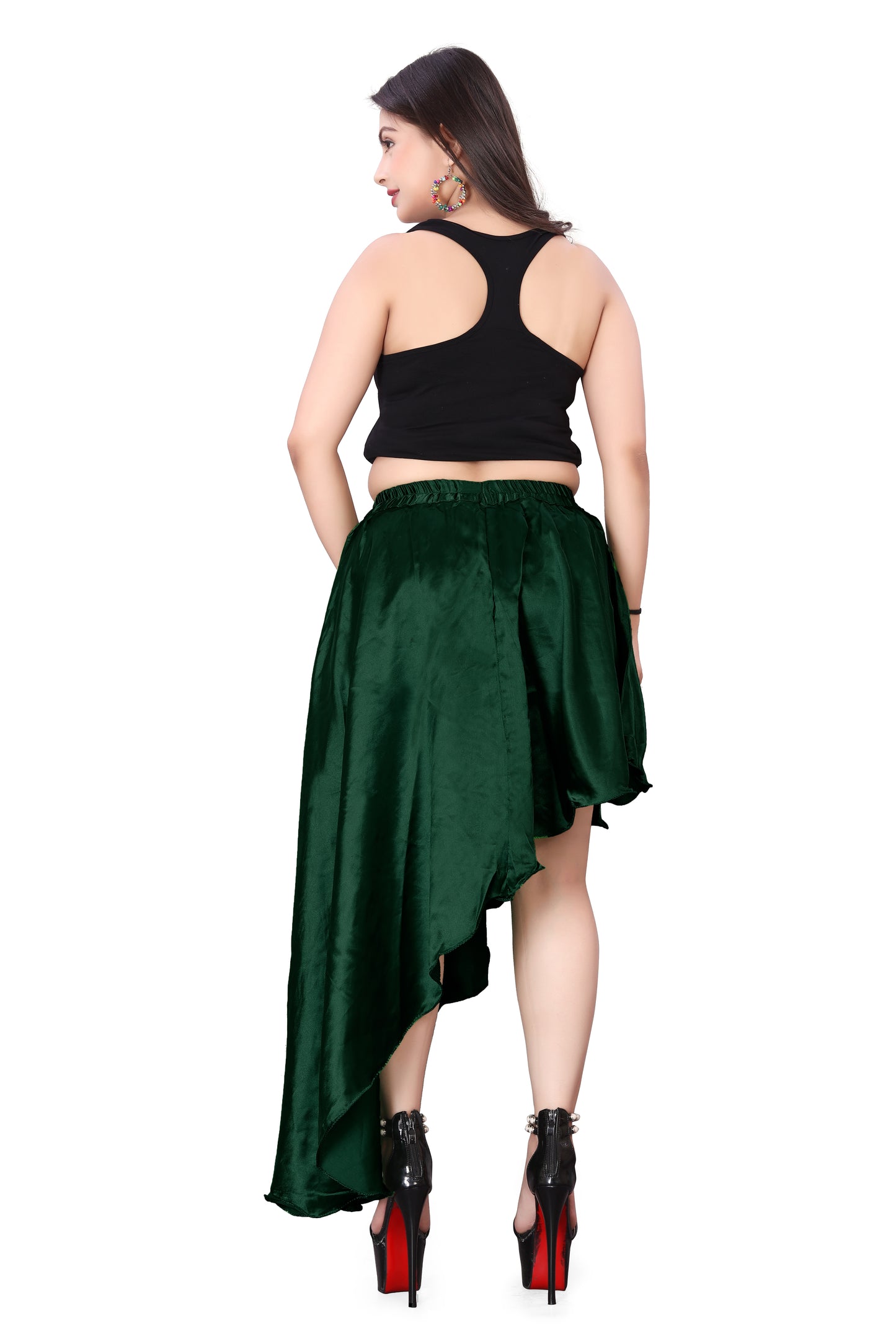 Satin Asymmetrical High low Skirt Skirt S6-Regular Size 1