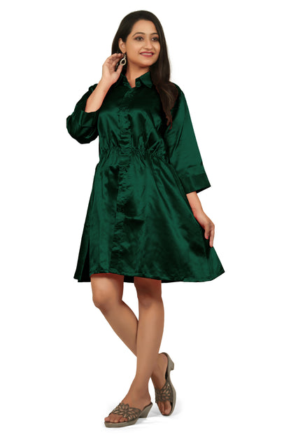 Satin Long Sleeve Button Down Long Shirt Dress S115 - Regular size 1