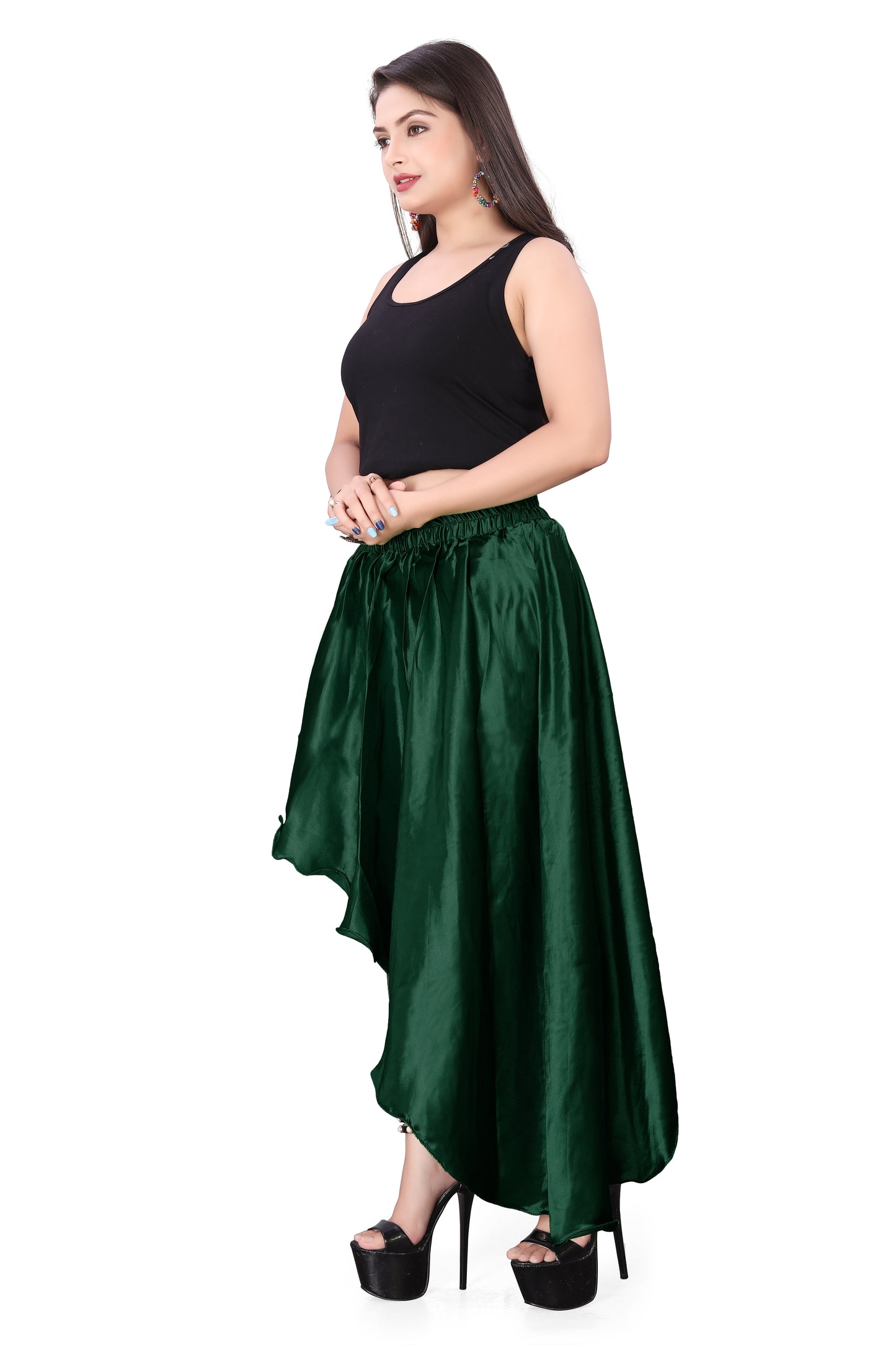 Satin Asymmetrical High low Skirt Skirt S6-Regular Size 1