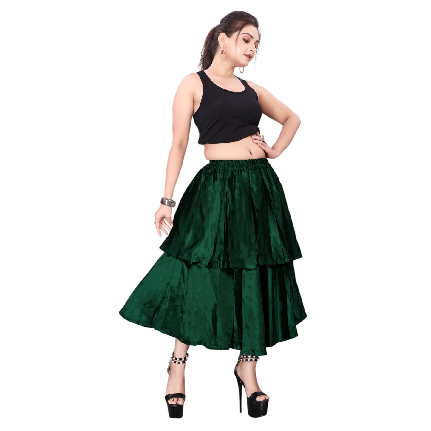 Satin 2 Layer Party wear midi Skirt S101-Regular Size 1