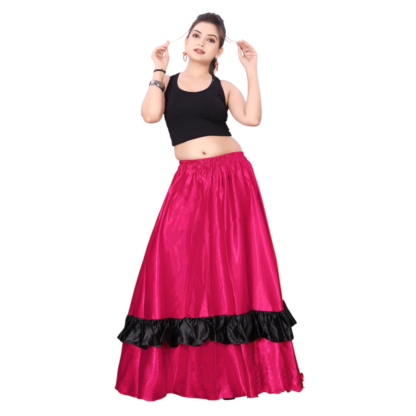 Belly Dance Satin Full Circle Skirt With Frill S33-Regular Size 2