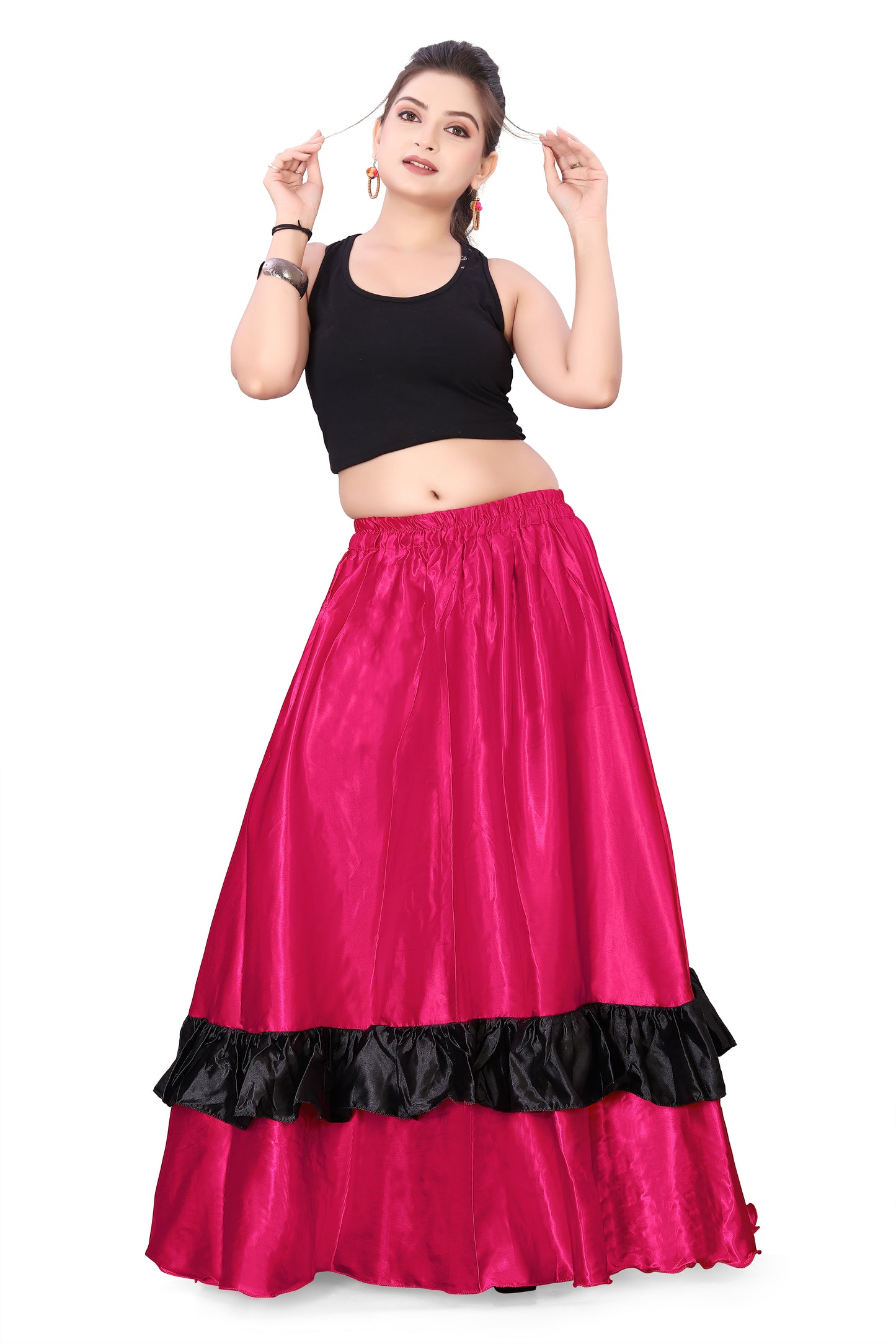 Belly Dance Satin Full Circle Skirt With Frill S33-Regular Size 2