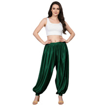 Green Satin Boohoo Harem Pants, elegant dance trousers S-3XL.