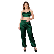 Green Satin Casual Wear Pant, elegant lounge bottoms S-3XL.
