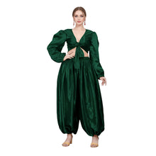 Green Satin Belly Dance Set, elegant costume S-3XL.