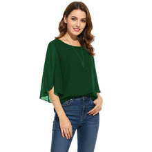 Chiffon Round Neck Top | Sheer Casual Blouse S-5XL | 30 Colors C52